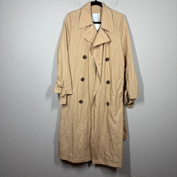 MNG Suit Womens Size XS Trench Coat Limon Overcoat Beige Belted Double Breasted - Picture 1 of 12